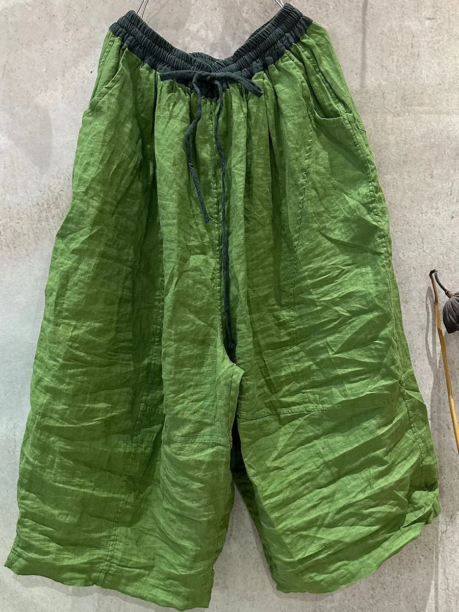 Women Summer Colorblock Linen Wide-leg Pants