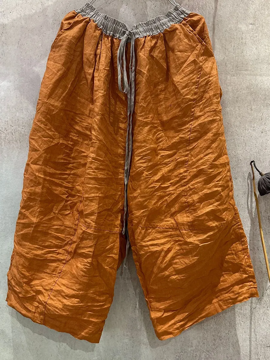 Women Summer Colorblock Linen Wide-leg Pants