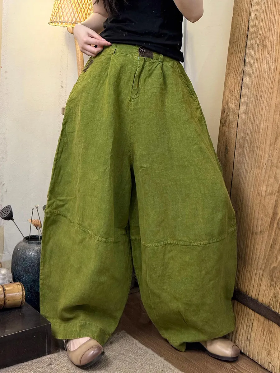 Women Summer Pure Color 100%Linen Harem Pants