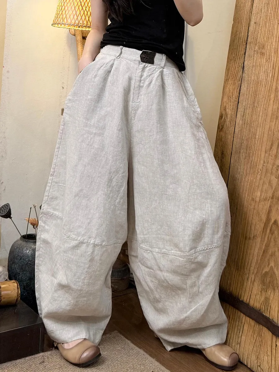 Women Summer Pure Color 100%Linen Harem Pants