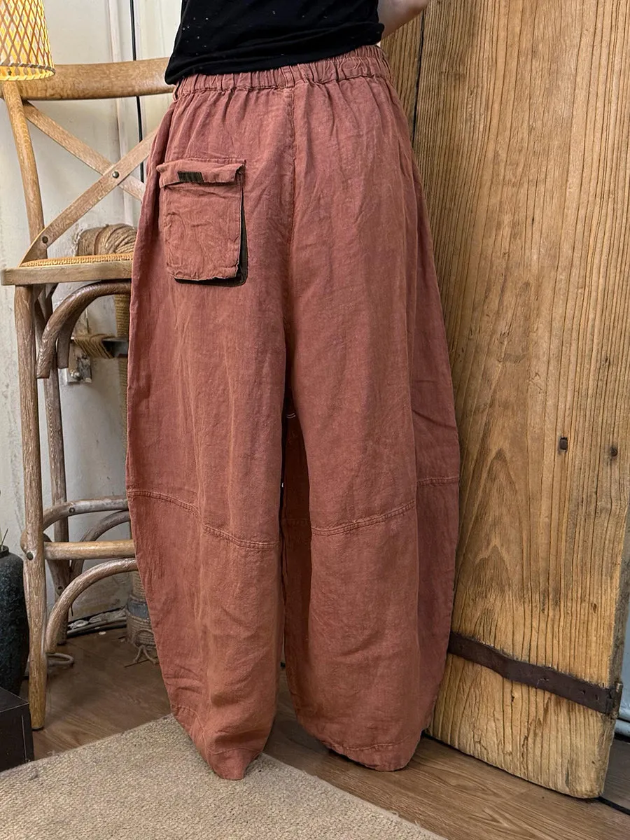 Women Summer Pure Color 100%Linen Harem Pants