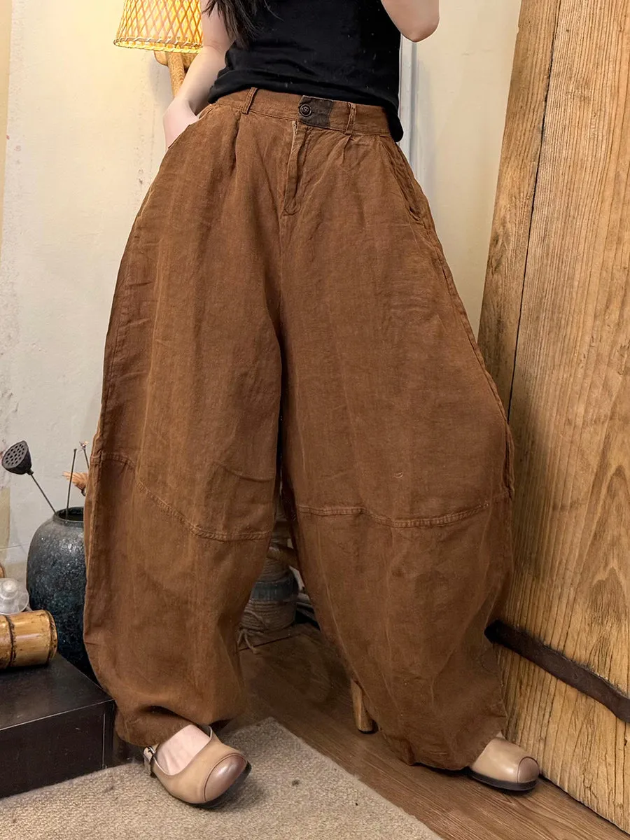 Women Summer Pure Color 100%Linen Harem Pants