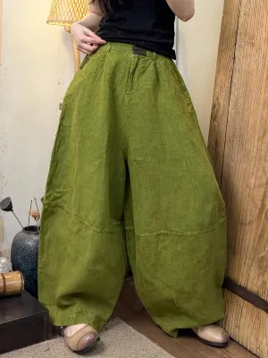 Women Summer Pure Color 100%Linen Harem Pants