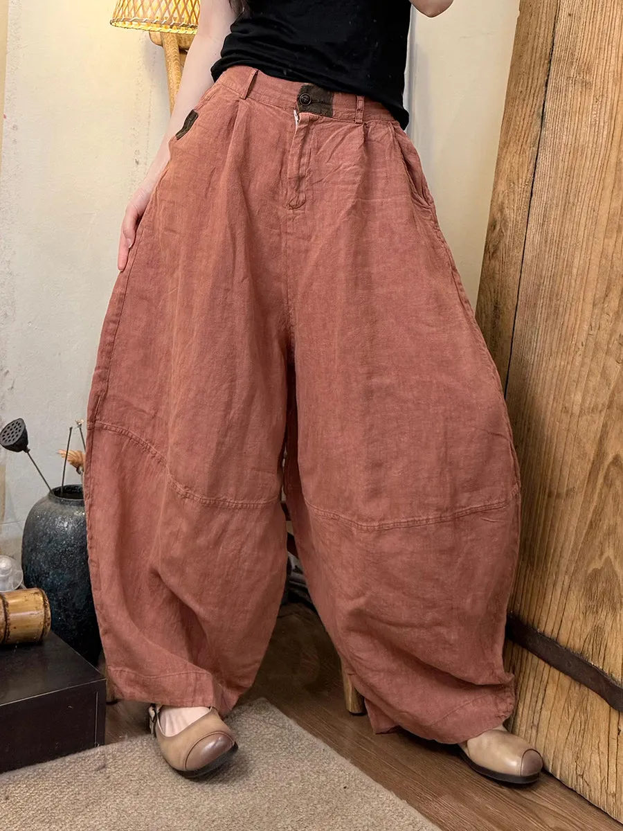Women Summer Pure Color 100%Linen Harem Pants