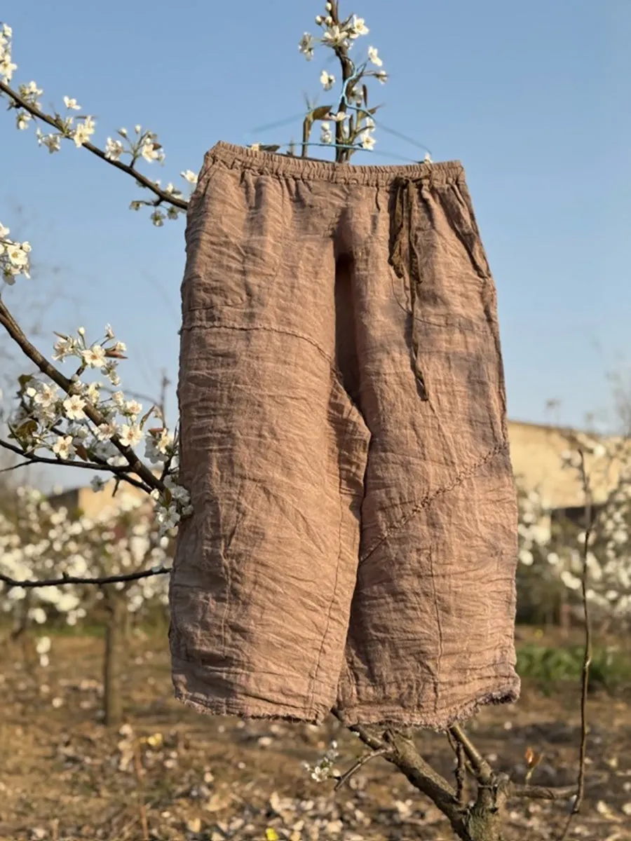 Women Summer Pure Color Linen Wide-leg Pants