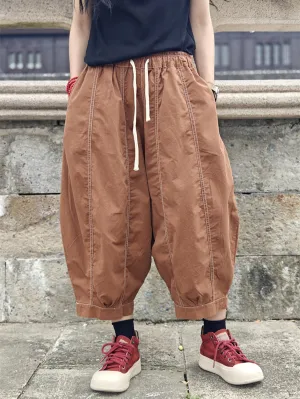 Women Summer Pure Color Spliced Cotton Harem Pants