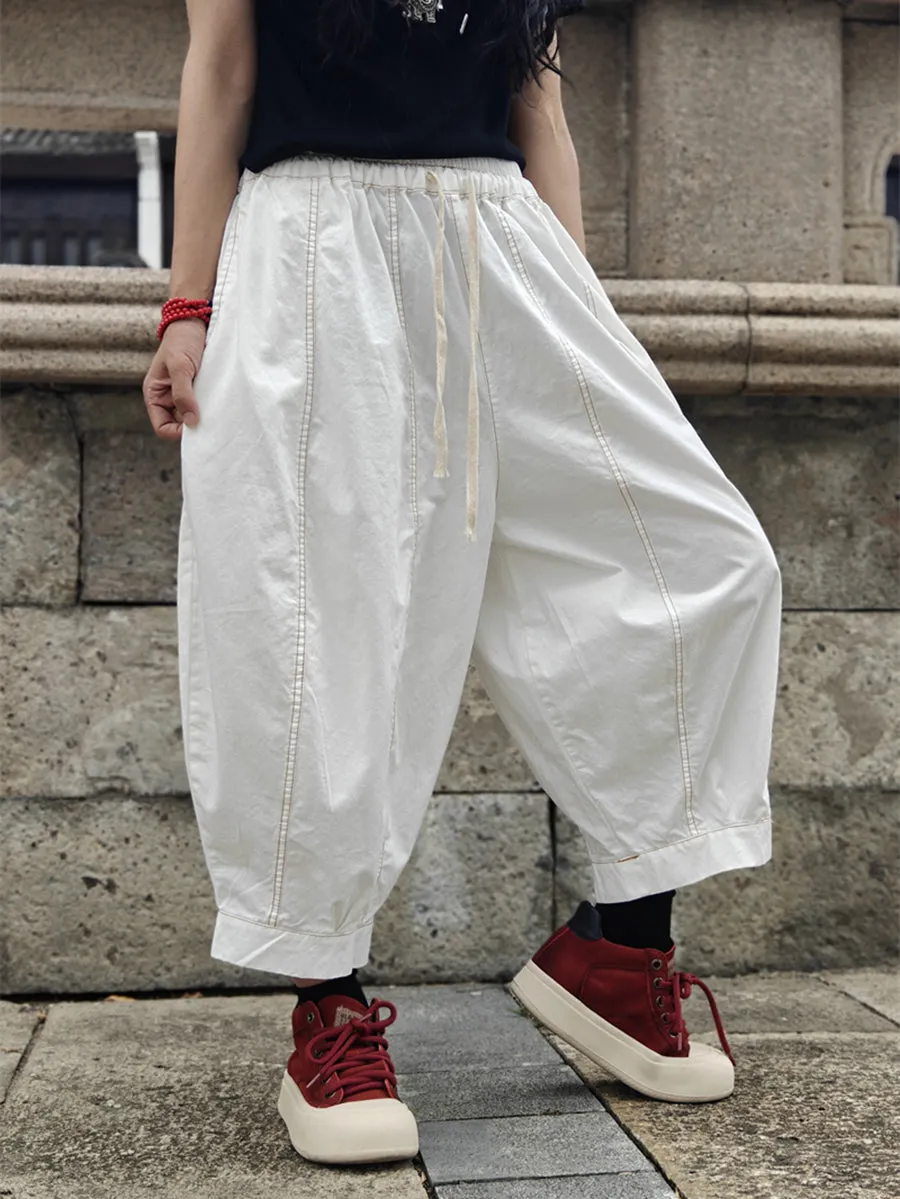 Women Summer Pure Color Spliced Cotton Harem Pants