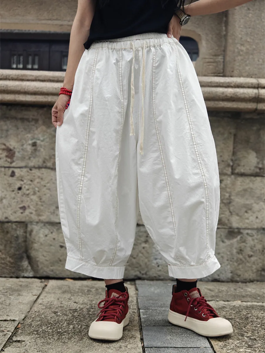 Women Summer Pure Color Spliced Cotton Harem Pants