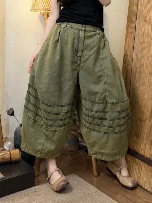 Women Summer Retro Stripe Denim Wide-leg Pants
