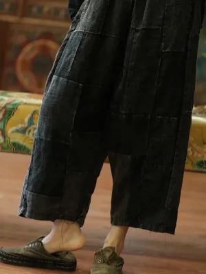 Women Vintage Spliced Summer Wide-leg Pants