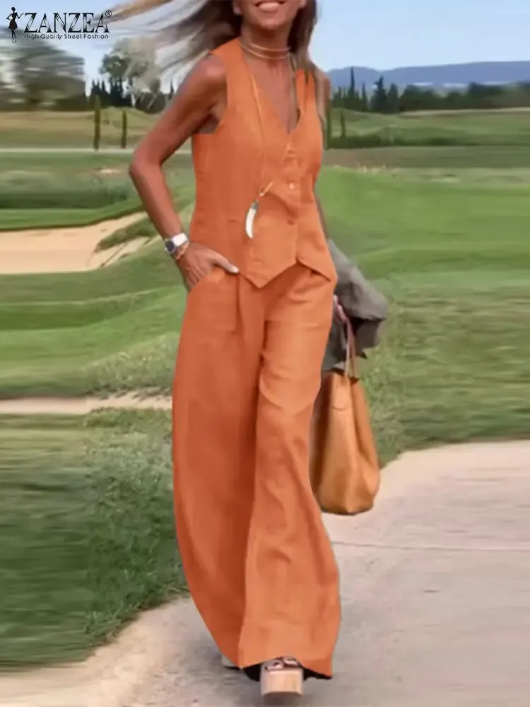 Women's 2 Piece Summer Set Vest & Wide-Leg Pants