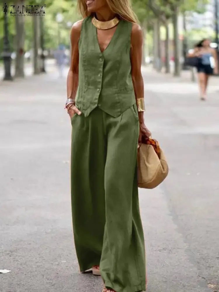 Women's 2 Piece Summer Set Vest & Wide-Leg Pants