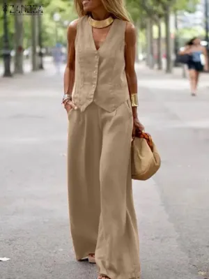 Women's 2 Piece Summer Set Vest & Wide-Leg Pants