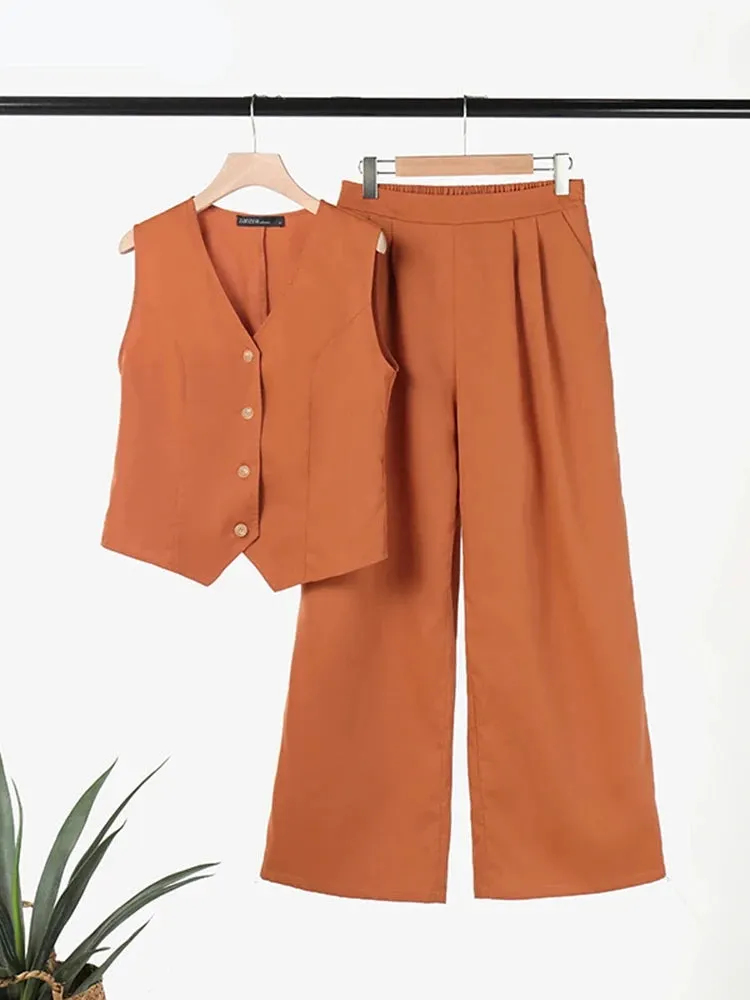 Women's 2 Piece Summer Set Vest & Wide-Leg Pants