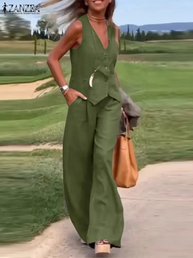 Women's 2 Piece Summer Set Vest & Wide-Leg Pants