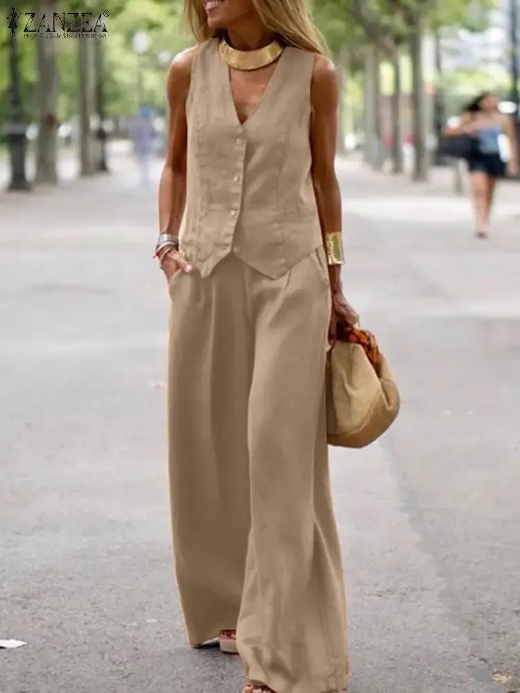 Women's 2 Piece Summer Set Vest & Wide-Leg Pants