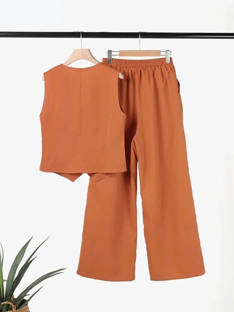 Women's 2 Piece Summer Set Vest & Wide-Leg Pants