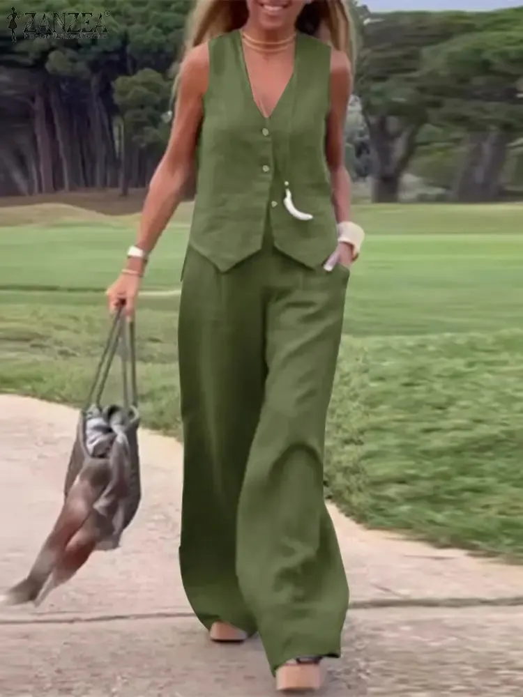 Women's 2 Piece Summer Set Vest & Wide-Leg Pants