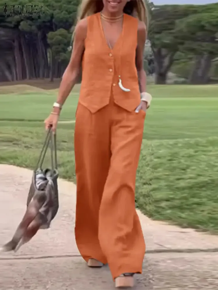 Women's 2 Piece Summer Set Vest & Wide-Leg Pants