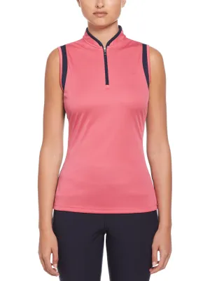 Womens Color Block Mandarin Collar Golf Polo