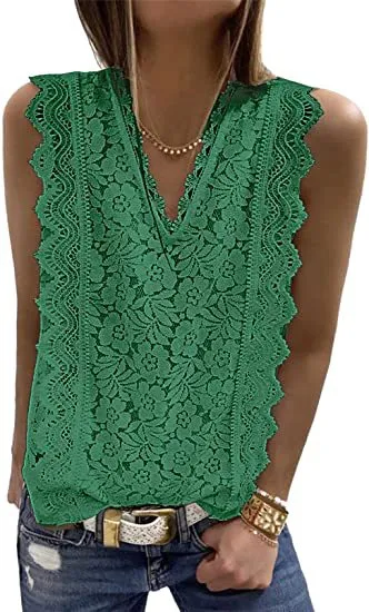 Women's Sleeveless V-Neck Lace Slim Vest Top
