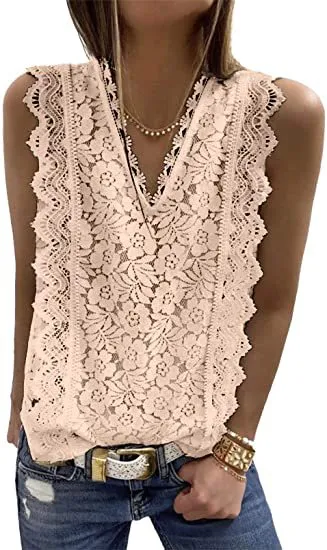 Women's Sleeveless V-Neck Lace Slim Vest Top
