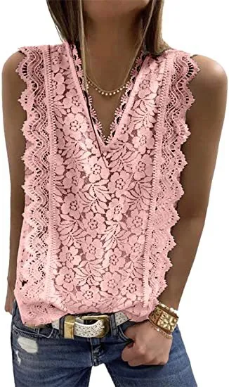 Women's Sleeveless V-Neck Lace Slim Vest Top