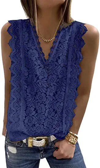 Women's Sleeveless V-Neck Lace Slim Vest Top
